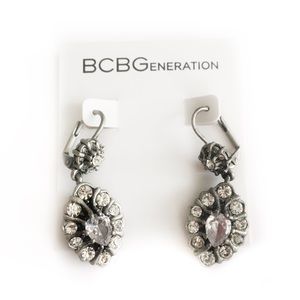 BCBGENERATION EARRINGS SILVER TONED FAUX DIAMONDS